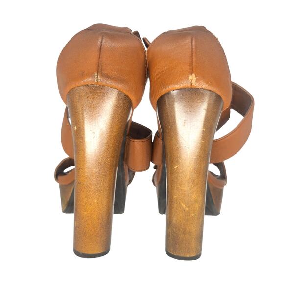 Bebe Y2k Heels Womens 7 Platform Chunky Strappy Peep Toe Brown Vintage 2000s - Picture 7 of 11